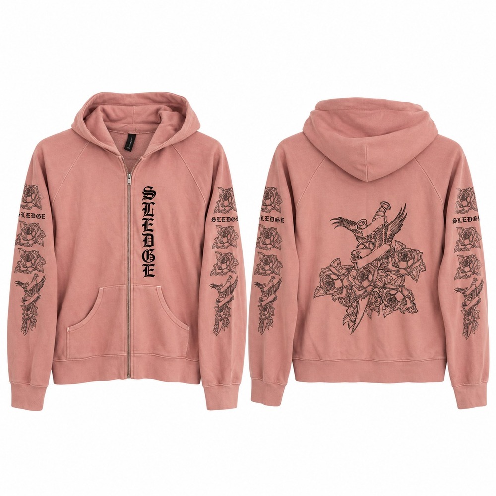 Vtg Sledge Hoodie Jacket Womens L Pink Full Zip Tattoo Street Graphic Art Y2K